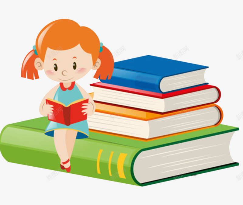 读书女孩png免抠素材_新图网 https://ixintu.com 卡通 女孩 宣传 手绘 海报 读书 课外辅导