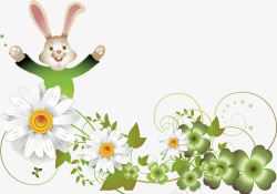 卡通花丛中的复活节兔子矢量图素材