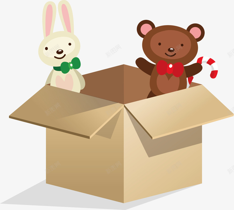 玩具储藏箱矢量图ai免抠素材_新图网 https://ixintu.com 储物箱 兔子 卡通手绘 熊仔 玩具 纸质 矢量图