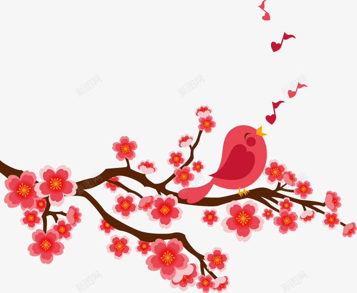 红色梅花手绘红色小鸟png免抠素材_新图网 https://ixintu.com 小鸟 手绘 梅花 红色