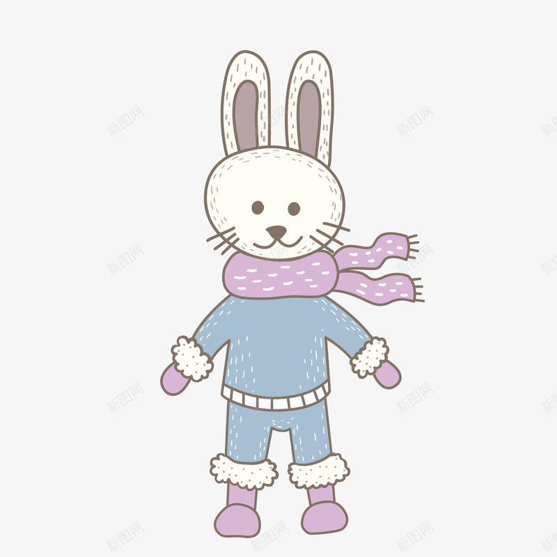 一只手绘的卡通白兔矢量图ai免抠素材_新图网 https://ixintu.com 一只白兔 动物 卡通 可爱 小兔子 手绘 蓝色套装 矢量图