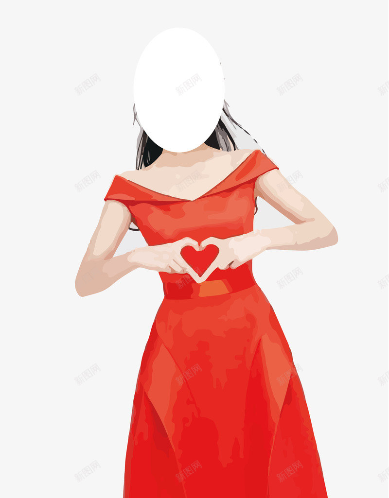 人物比心矢量图ai免抠素材_新图网 https://ixintu.com 人物 双手比心 右手 女生 左手 手势 爱心 瘦高 矢量图 红色连衣裙