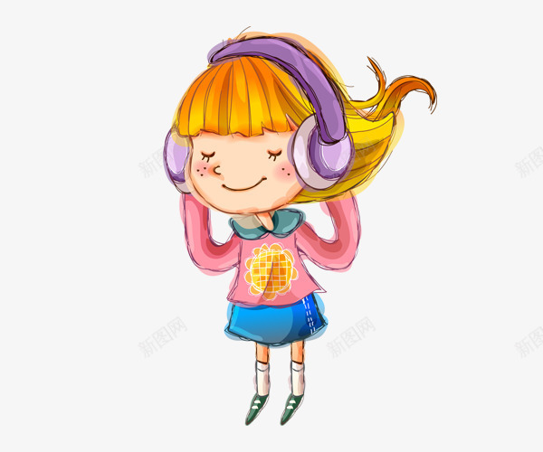 卡通手绘正在听音乐的女孩png免抠素材_新图网 https://ixintu.com 卡通手绘 戴着耳麦的女孩 手绘女孩 正在听音乐的女孩 音乐