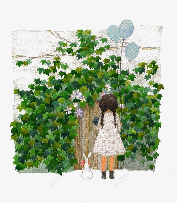 女孩和兔子png免抠素材_新图网 https://ixintu.com 兔子 卡通 女孩 手绘 插画 植物 田园风