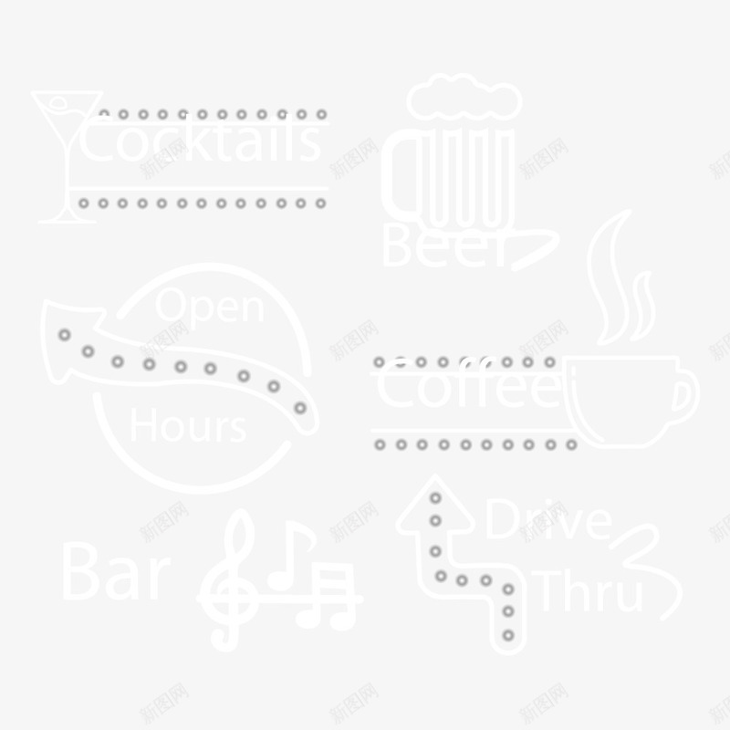 创意白色霓虹灯灯饰png免抠素材_新图网 https://ixintu.com 创意 发光 咖啡 啤酒 开业 灯饰 白色 背景 霓虹框灯 霓虹灯 音乐 鸡尾酒