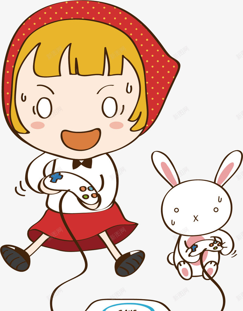 卡通女孩png免抠素材_新图网 https://ixintu.com 兔子 卡通 卡通人物 小女孩 彩色 手绘 玩游戏