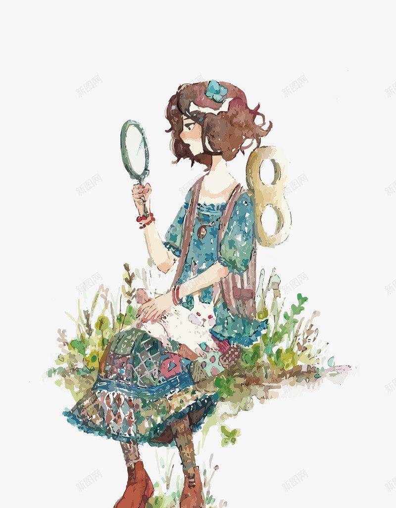 照镜子的女人png免抠素材_新图网 https://ixintu.com PNG图片 PNG图片素材 PNG素材 PNG素材免费 PNG素材免费下载 发条 手绘 水彩 镜子