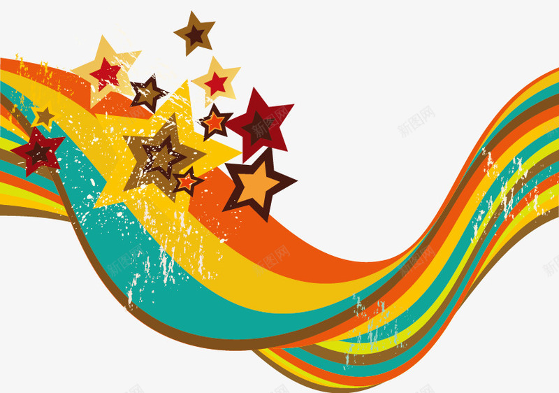 飘扬彩条五角星png免抠素材_新图网 https://ixintu.com 五角星 彩条 装饰图案 飘扬元素