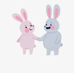 牵手的两只小兔子手绘图素材