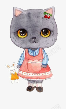 猫咪兔子png免抠素材_新图网 https://ixintu.com 可爱 手牵手 手绘 猫咪 玩具