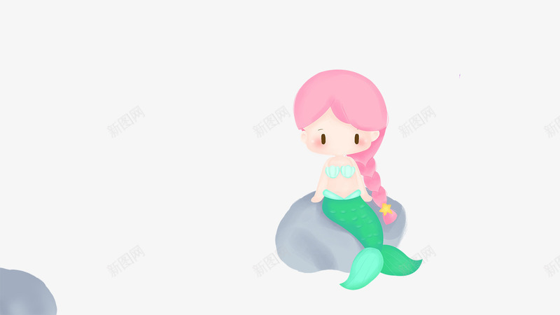 卡通坐在石头上的美人鱼png免抠素材_新图网 https://ixintu.com 卡通 坐在石头上的美人鱼 手绘美人鱼 灰色石头 绿色的尾巴 美人鱼图案