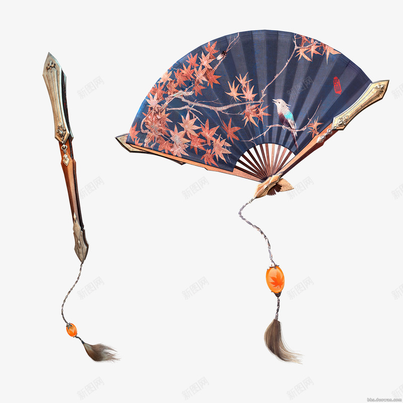 古典枫叶扇子png免抠素材_新图网 https://ixintu.com PNG素材 古典 吊坠 扇子