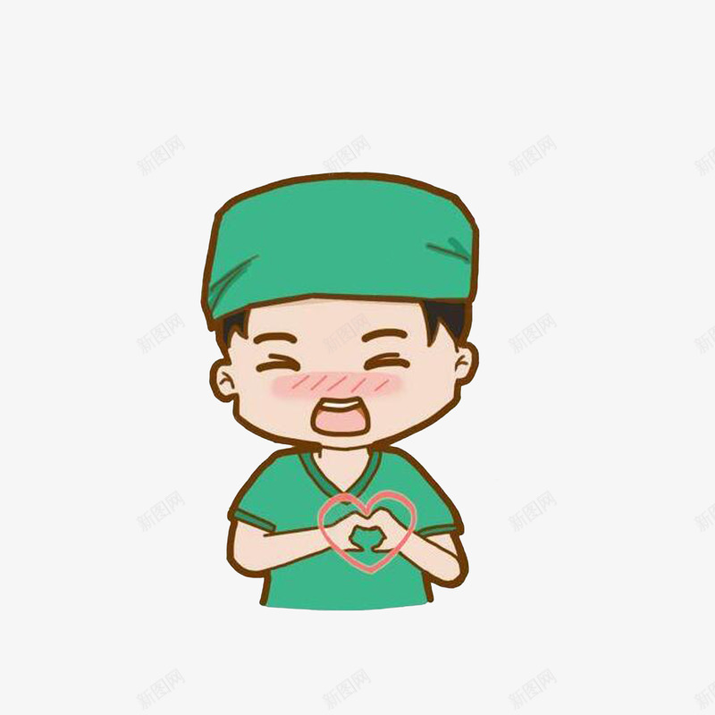 卡通手比爱的医生png免抠素材_新图网 https://ixintu.com 卡通医生 开心笑颜 手比爱 爱的手势 绿色手术服