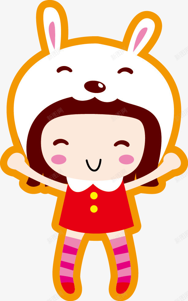 卡通小女孩矢量图ai免抠素材_新图网 https://ixintu.com 兔子 卡通 小女孩 帽子 矢量图