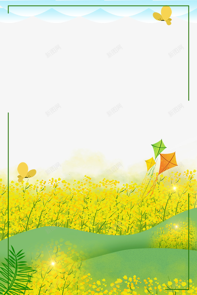 春季油菜花分层边框psd免抠素材_新图网 https://ixintu.com 叶子装饰 大自然景色 手绘 春季 春色 树木装饰 植物装饰 花朵装饰