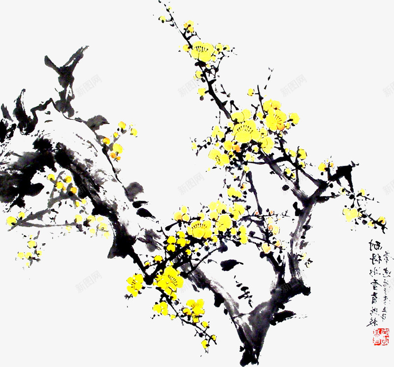 黄色梅花中国风png免抠素材_新图网 https://ixintu.com 国风 梅花 素材 黄色