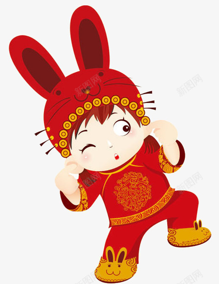 年味png免抠素材_新图网 https://ixintu.com 兔子帽 小孩 红色