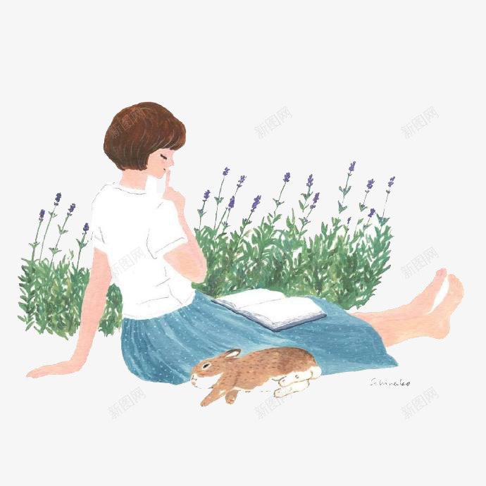 兔子和女孩png免抠素材_新图网 https://ixintu.com 兔子 卡通 卡通插画 女孩 小清新 手绘 温馨