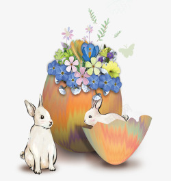 复活节手绘兔子与彩蛋主题素材