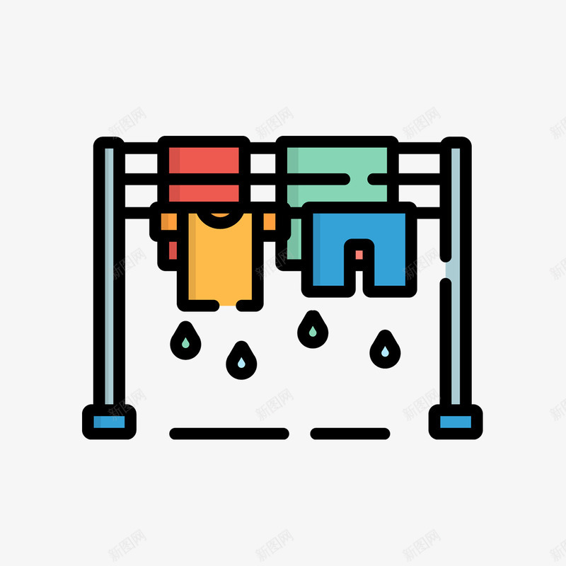 彩色晾衣架图标png_新图网 https://ixintu.com 平面 彩色 晾衣架 水滴 洗衣服 生活 线稿 衣服