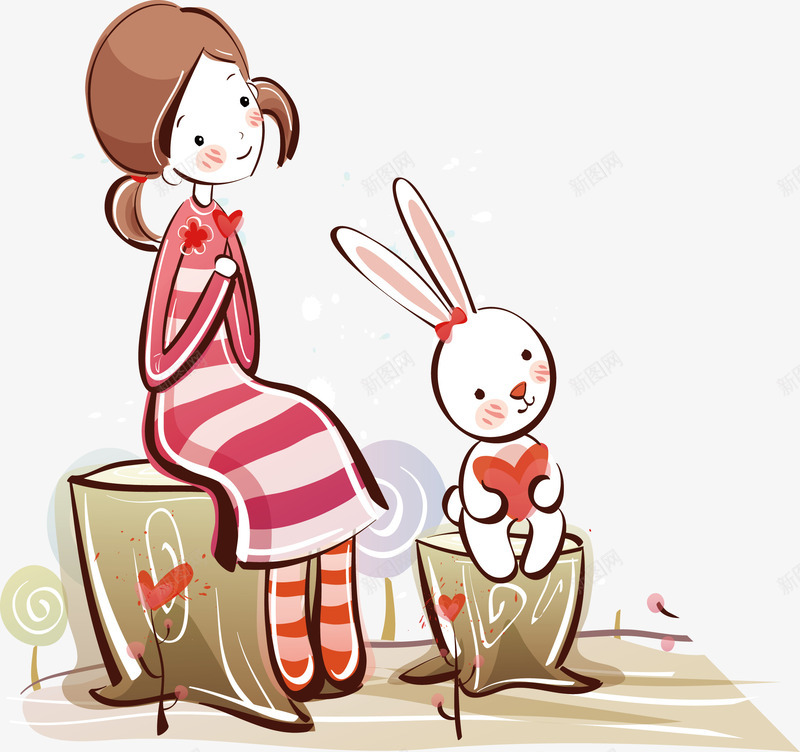 小女孩和小兔子矢量图ai免抠素材_新图网 https://ixintu.com 人物 动物 卡通 可爱 小兔子 小女孩 矢量图