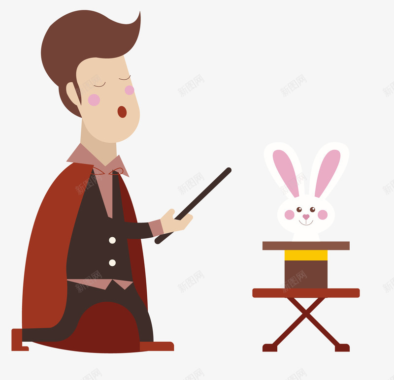 手绘变魔术表演png免抠素材_新图网 https://ixintu.com 免费png 免费素材 兔子 变魔术 表演