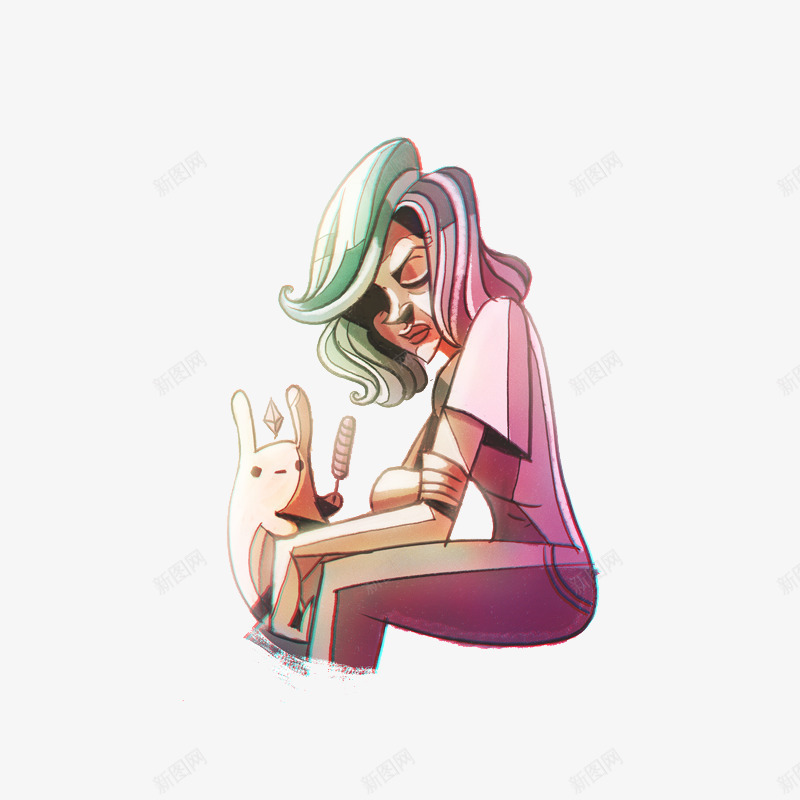 伤心的女人png免抠素材_新图网 https://ixintu.com 伤心 兔子 动物 卡通 女人 安慰 插画