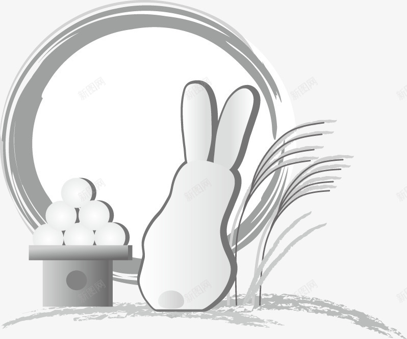 灰色卡通兔子背影中秋png免抠素材_新图网 https://ixintu.com 中秋 兔子 卡通 灰色 背影