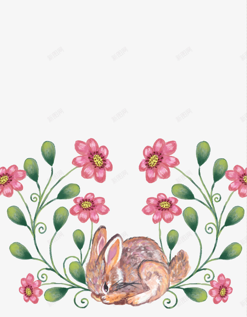 春天的兔子png免抠素材_新图网 https://ixintu.com 动物 小野花 手绘 鲜花