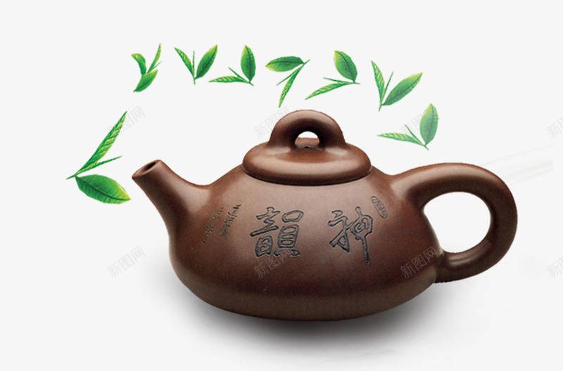 传统紫砂壶上的绿叶png免抠素材_新图网 https://ixintu.com 中国风 传统茶壶 紫砂壶 绿叶 茶叶 茶禅