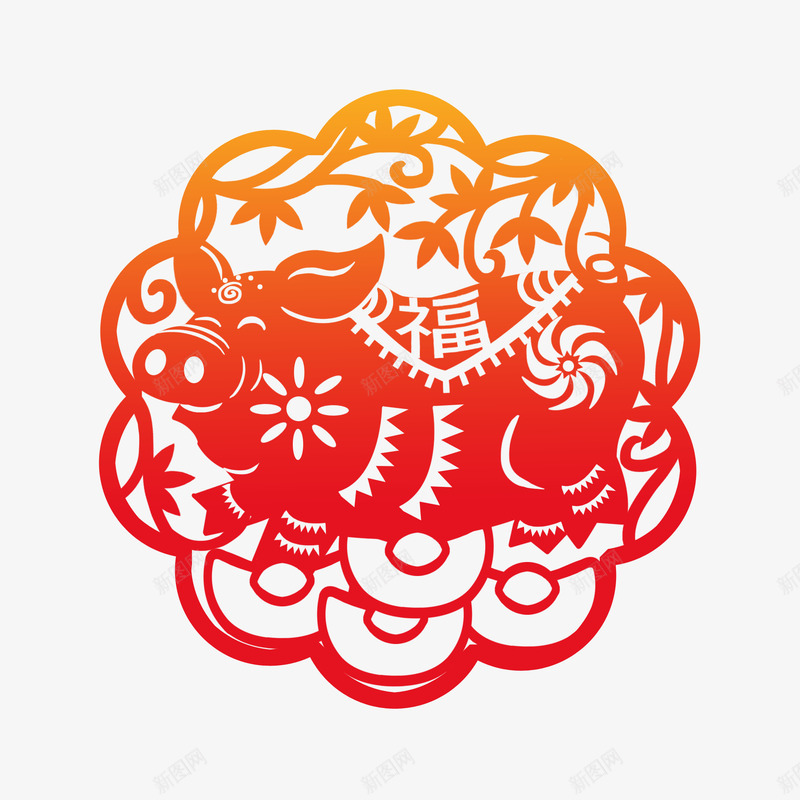 新年中国大红剪纸png免抠素材_新图网 https://ixintu.com 中国 剪纸 新年 新春