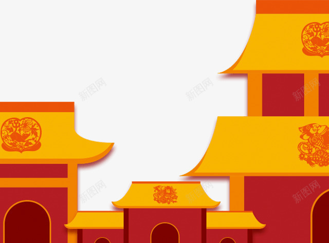 新年元素png免抠素材_新图网 https://ixintu.com 古代元素 房子 过年