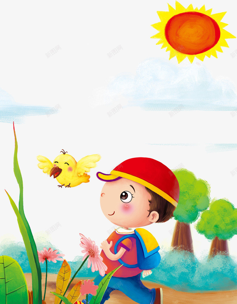 小孩上学去png免抠素材_新图网 https://ixintu.com 上学 可爱 小男孩 小鸟叫 高高兴兴
