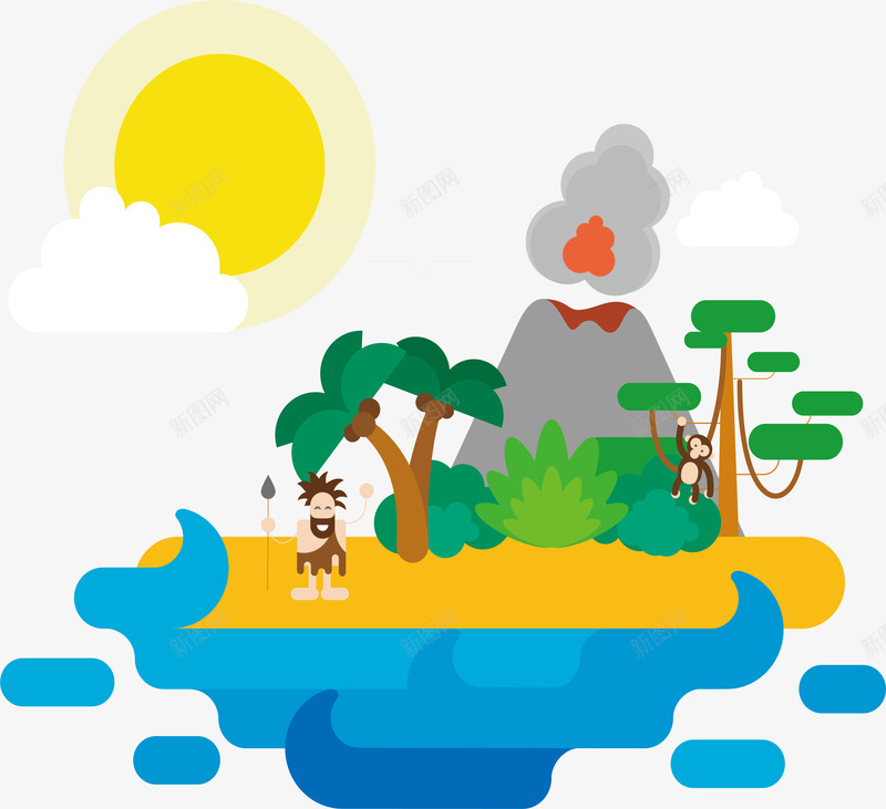 夏日漂流记插画png免抠素材_新图网 https://ixintu.com 卡通 夏季 插画 流浪 海滩 漂流记 生活 野外求生