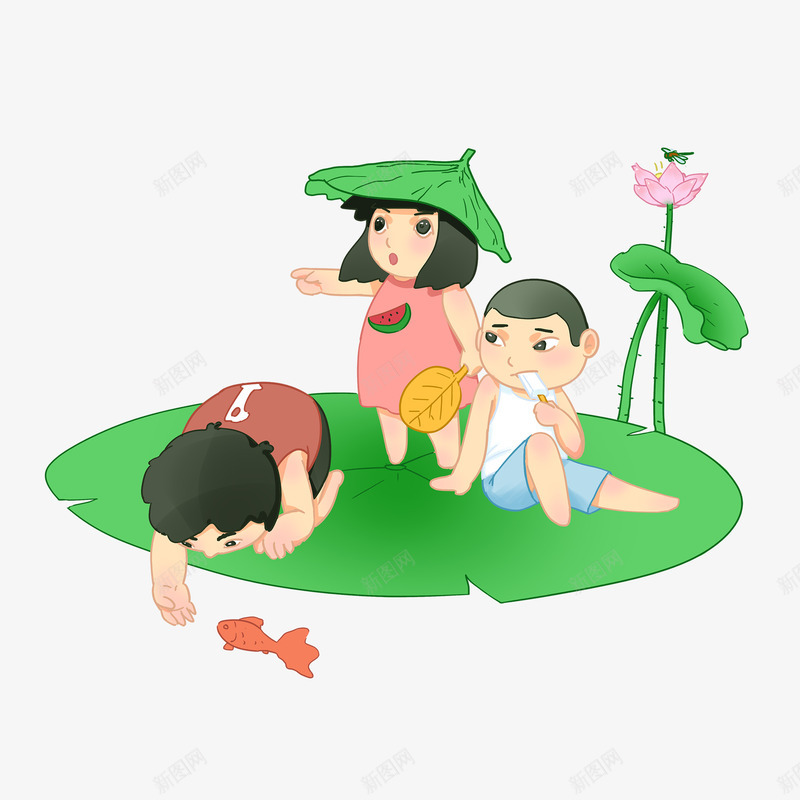 夏天荷叶上的小孩png免抠素材_新图网 https://ixintu.com 夏天 夏季 小孩 荷叶