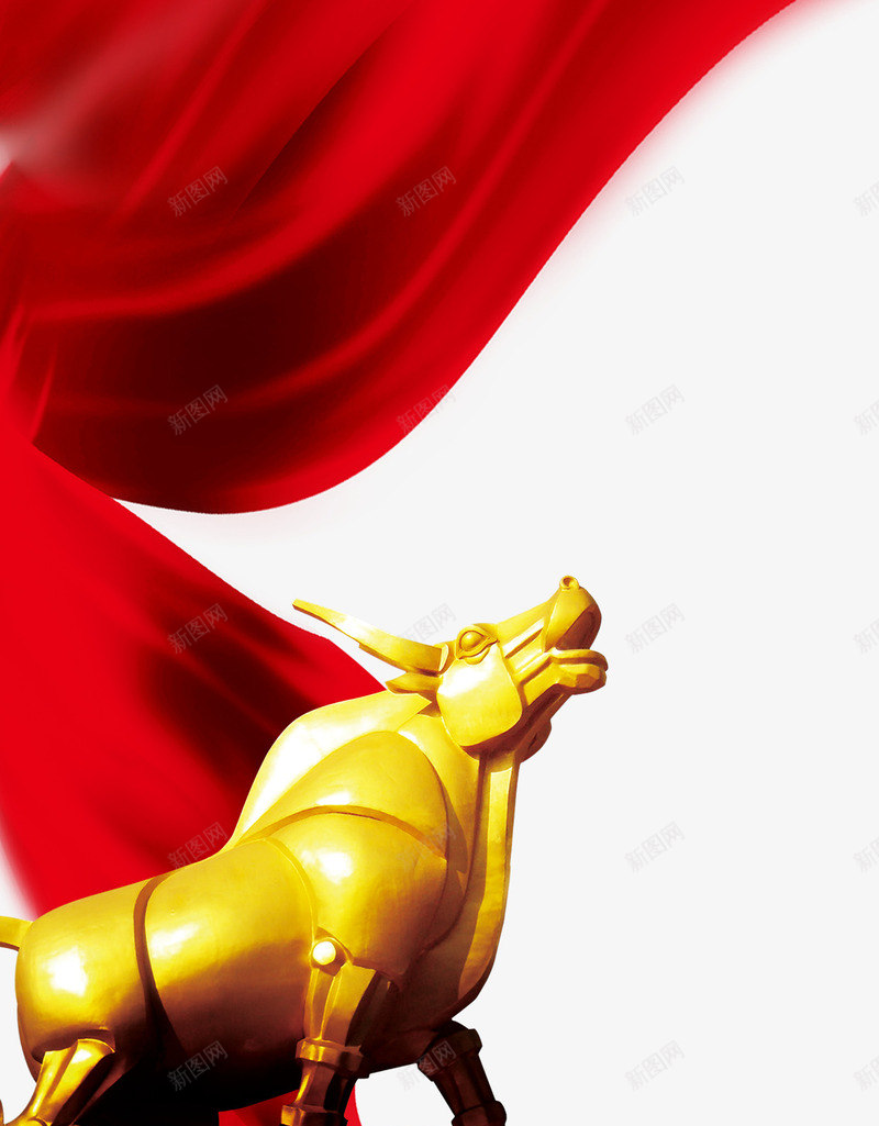 金色牛红色丝带psd免抠素材_新图网 https://ixintu.com 丝带 红色 金色牛