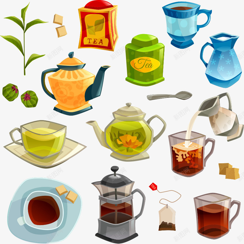茶壶与茶叶矢量图ai免抠素材_新图网 https://ixintu.com 卡通茶叶 卡通茶壶 矢量茶壶 茶叶 茶壶 矢量图