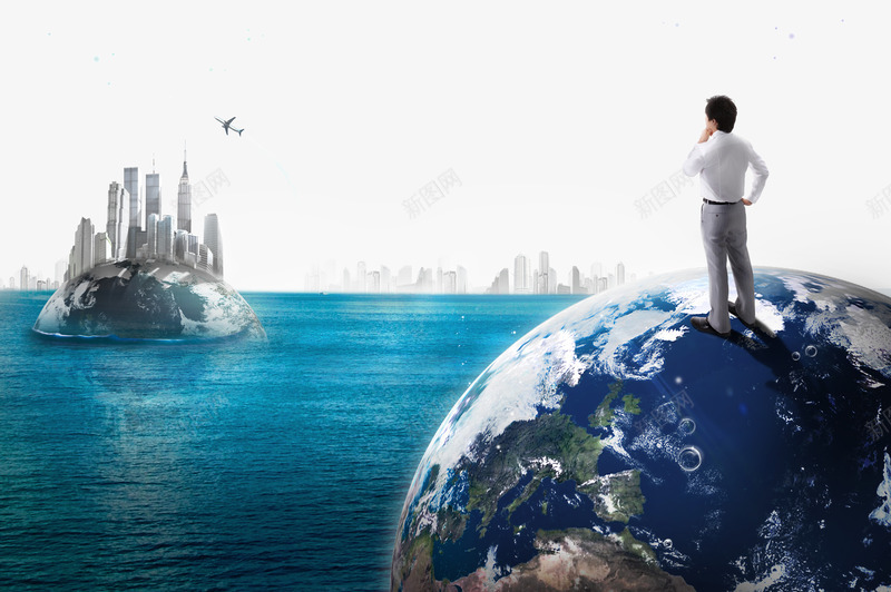 地球上的城市png免抠素材_新图网 https://ixintu.com 商务任务 商务金融 地球 海面 远景城市 飞机