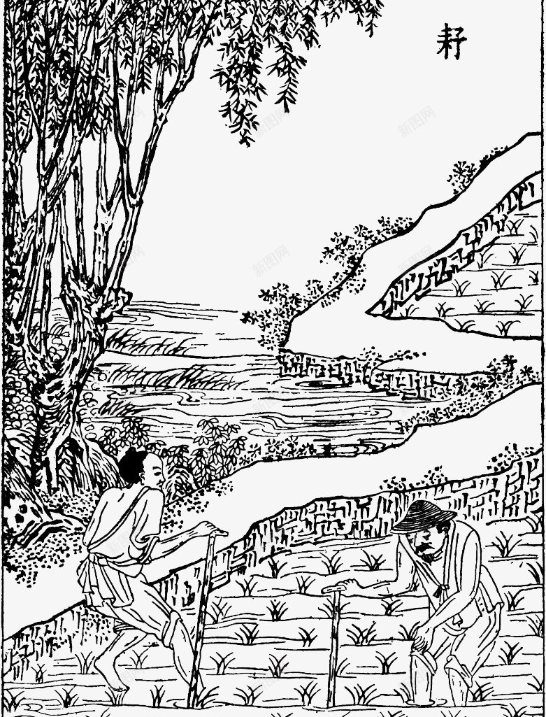 古代人物插秧图png免抠素材_新图网 https://ixintu.com 人物 古代人物 插秧 线条