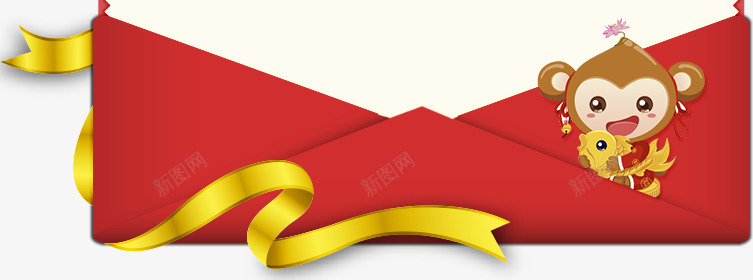 猴子红色信封丝带喜庆png免抠素材_新图网 https://ixintu.com 丝带 信封 喜庆 猴子 红色