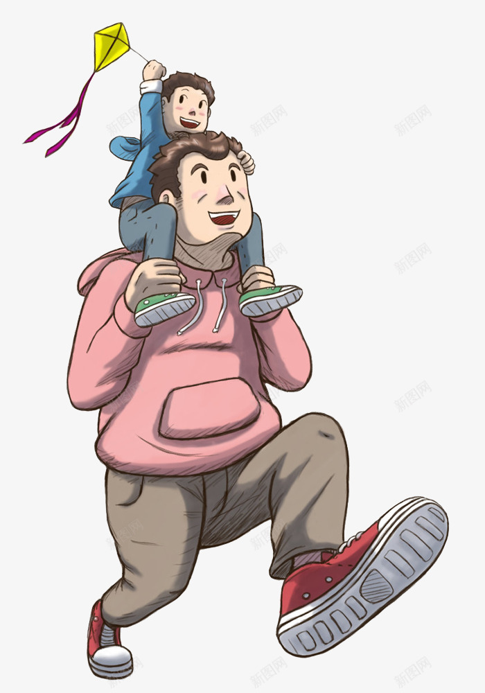 彩色手绘父亲节卡通插画png免抠素材_新图网 https://ixintu.com 传统 创意 卡通插画 彩色 手绘 父亲节 玩具 节日 风筝