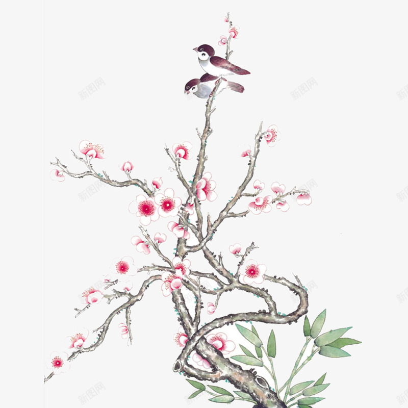 鸟在枝头png免抠素材_新图网 https://ixintu.com 中国风 小鸟 树枝 桃花 粉色 花朵 花枝 鸟在枝头