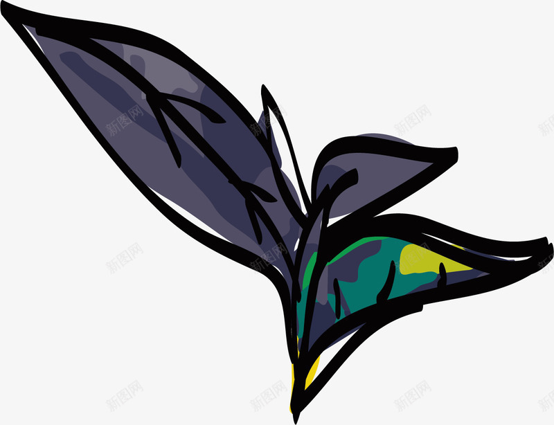 水墨水彩茶叶花png免抠素材_新图网 https://ixintu.com 新鲜茶叶 水墨 水彩 水彩茶叶 茶叶花 蓝色