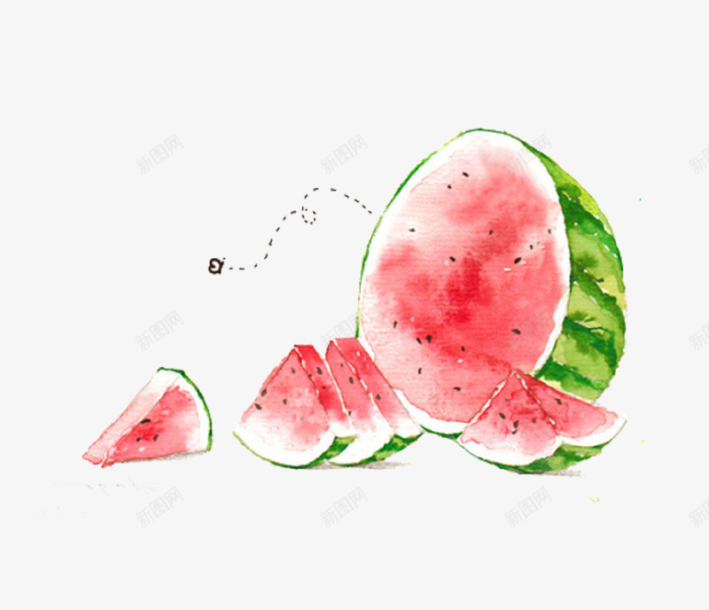 手绘美味西瓜插画png免抠素材_新图网 https://ixintu.com 夏季 手绘 插画 水果 清新 美味 西瓜 解暑