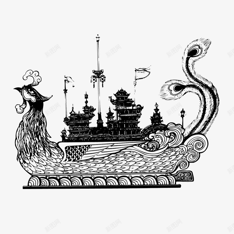 中国风纹样png免抠素材_新图网 https://ixintu.com 中国风纹样 凤形船居家摆设 古代建筑 吉祥摆设品 居家饰品