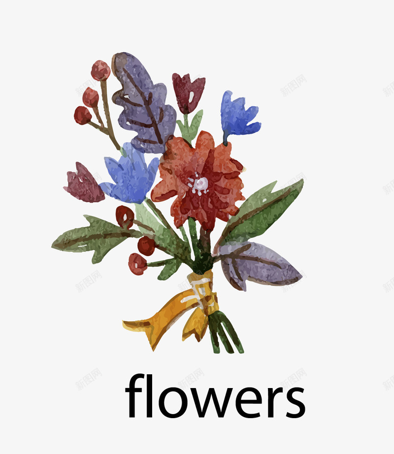 花束矢量图ai免抠素材_新图网 https://ixintu.com 卡通 复古 水彩 秋天色调 花 矢量图