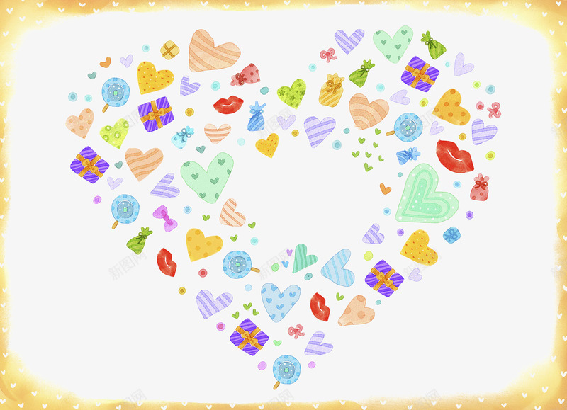 卡通五颜六色组合心形png免抠素材_新图网 https://ixintu.com 卡通心形 心形插图 心形符号 心形边框 情人节 镂空心形