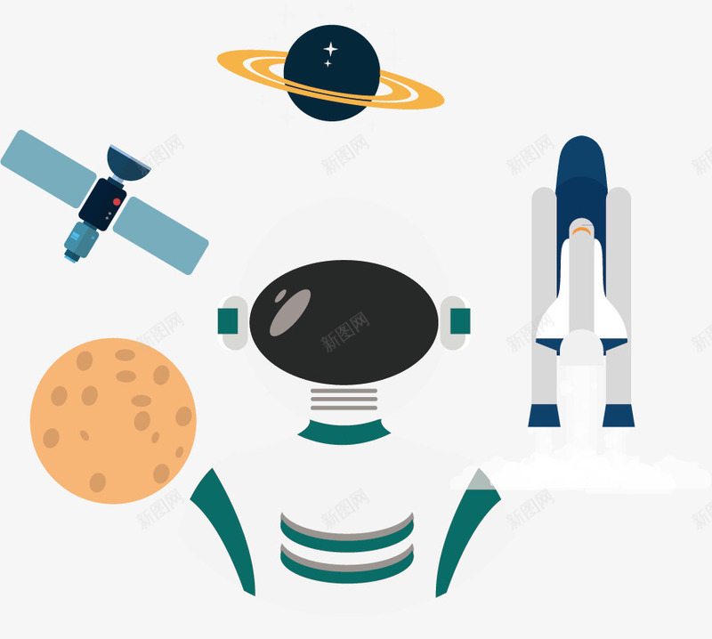 扁平化宇宙矢量图ai免抠素材_新图网 https://ixintu.com 宇航员 扁平化宇宙 星球 火球 飞机 矢量图
