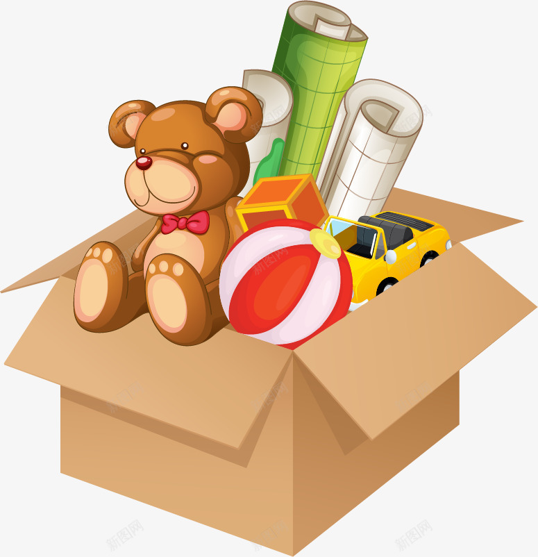 装着玩具的箱子矢量图eps免抠素材_新图网 https://ixintu.com 儿童 复古玩具 玩具 矢量图