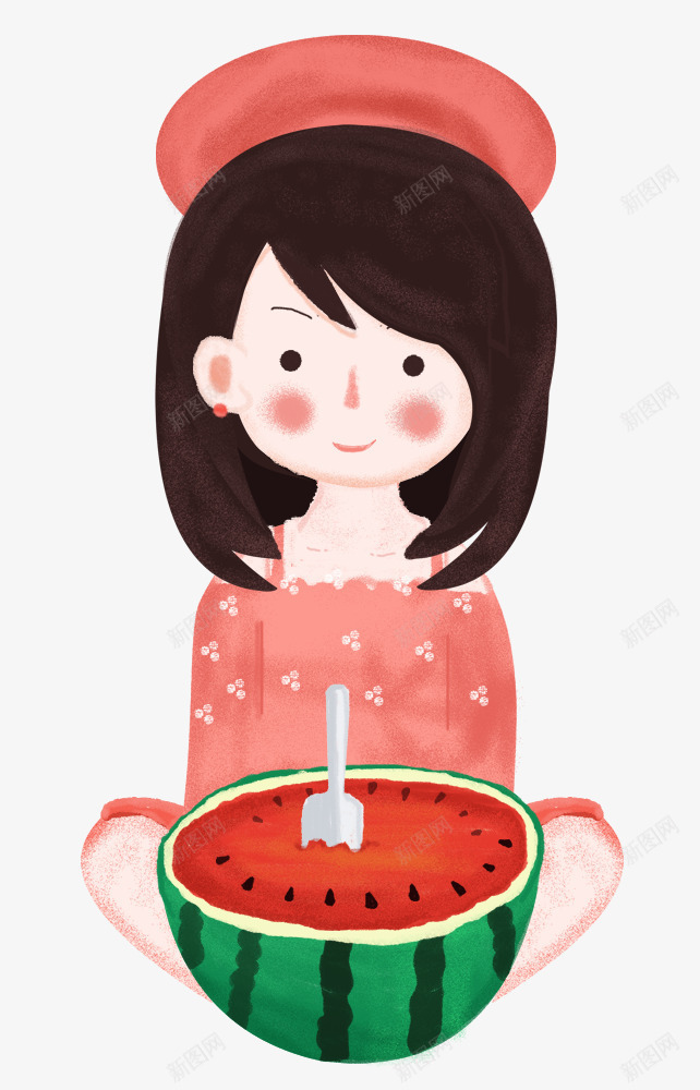 春夏女孩小清新插画psd免抠素材_新图网 https://ixintu.com 夏季 女孩 小清新 插画 春夏 春夏女孩小清新插画 西瓜